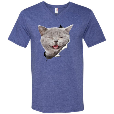 Grey Cat Laughing Men's Printed V-Neck T-Shirt