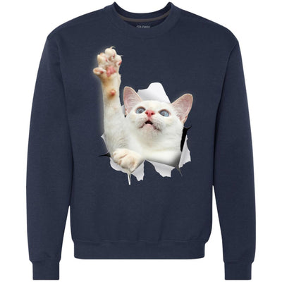 White Cat Reaching Heavyweight Crewneck Sweatshirt