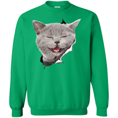 Grey Cat Laughing Crewneck Pullover Sweatshirt