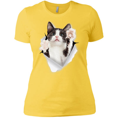 Black & White Reaching Cat Ladies' T-Shirt