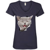 Grey Cat Laughing Ladies' V-Neck T-Shirt