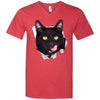 Black Cat Licking Men's Printed V-Neck T-Shirt