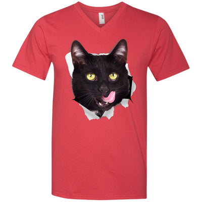 Black Cat Licking Men's Printed V-Neck T-Shirt