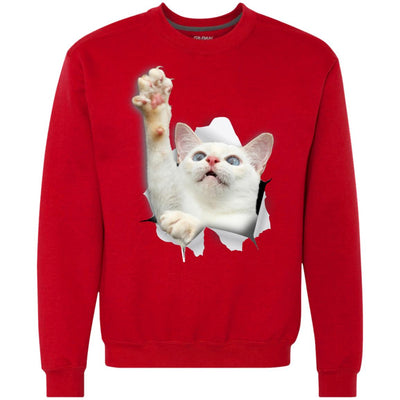 White Cat Reaching Heavyweight Crewneck Sweatshirt