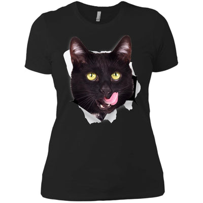 Black Cat Licking Ladies' T-Shirt