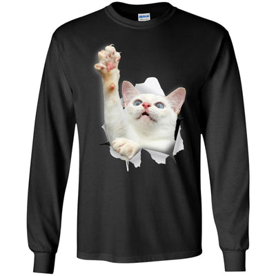 White Cat Reaching Long Sleeve Ultra Cotton T-Shirt