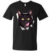 Black Cat Licking Men's Printed V-Neck T-Shirt