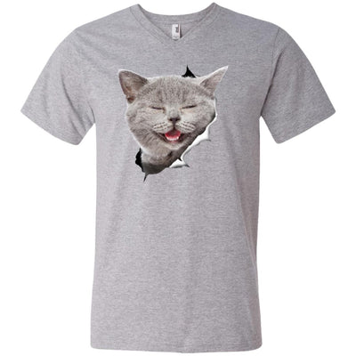 Grey Cat Laughing Men's Printed V-Neck T-Shirt