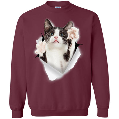 Black & White Reaching Cat Crewneck Pullover Sweatshirt