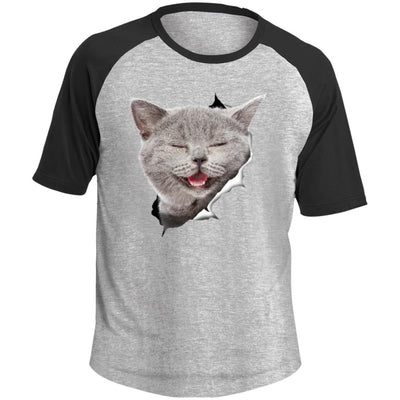 Grey Cat Laughing Colorblock Raglan Jersey T-Shirt