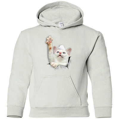 White Cat Reaching Youth Pullover Hoodie