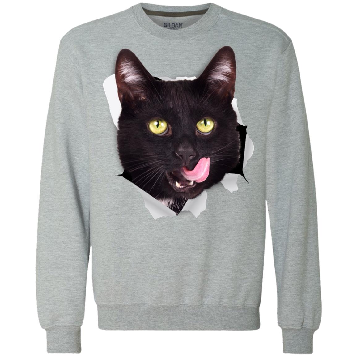Black Cat Licking Heavyweight Crewneck Sweatshirt