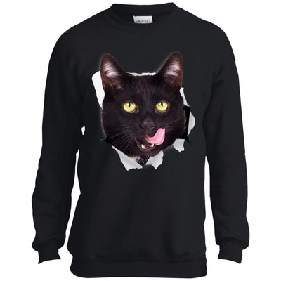 Black Cat Licking Youth Crewneck Sweatshirt