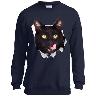 Black Cat Licking Youth Crewneck Sweatshirt