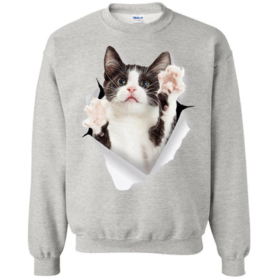Black & White Reaching Cat Crewneck Pullover Sweatshirt