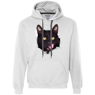 Black Cat Licking Heavyweight Pullover Fleece Hoodie
