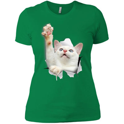 White Cat Reaching Ladies' T-Shirt