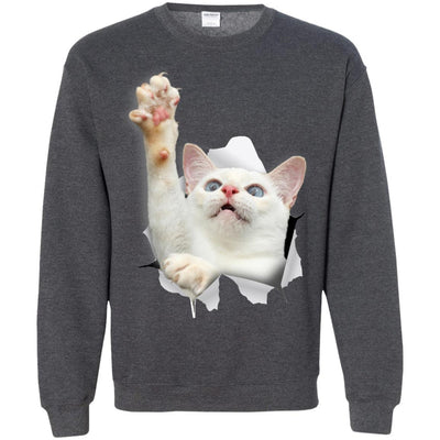 White Cat Reaching Crewneck Pullover Sweatshirt