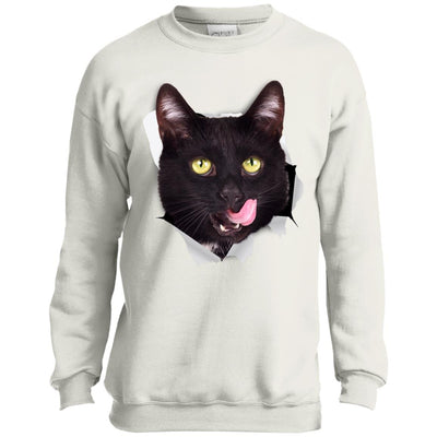 Black Cat Licking Youth Crewneck Sweatshirt