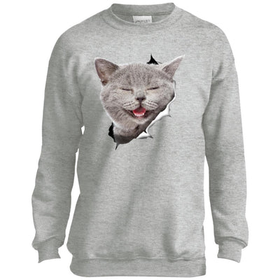 Grey Cat Laughing Youth Crewneck Sweatshirt