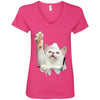 White Cat Reaching Ladies' V-Neck T-Shirt