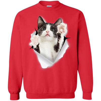 Black & White Reaching Cat Crewneck Pullover Sweatshirt