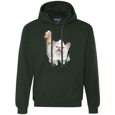White Cat Reaching Heavyweight Pullover Fleece Hoodie