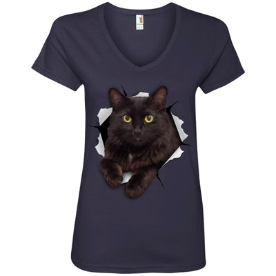 Black Cat Ladies' V-Neck T-Shirt