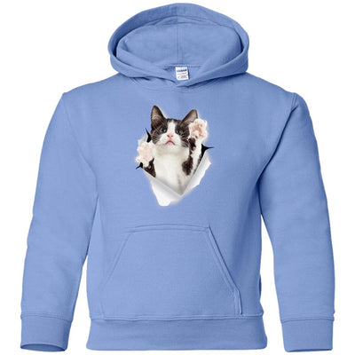 Black & White Reaching Cat Youth Pullover Hoodie
