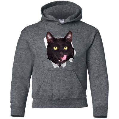 Black Cat Licking Youth Pullover Hoodie