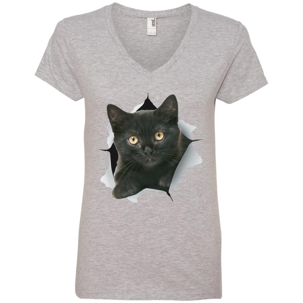 Black Kitten Ladies' V-Neck T-Shirt