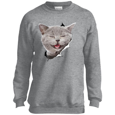 Grey Cat Laughing Youth Crewneck Sweatshirt