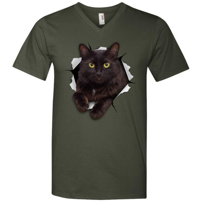 Black Cat Men's Printed V-Neck T-Shirt