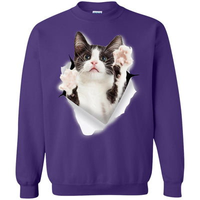 Black & White Reaching Cat Crewneck Pullover Sweatshirt