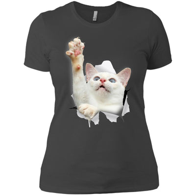 White Cat Reaching Ladies' T-Shirt