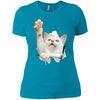 White Cat Reaching Ladies' T-Shirt
