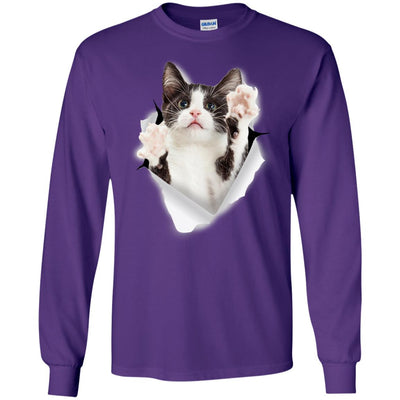 Black & White Reaching Cat Long Sleeve Ultra Cotton T-Shirt