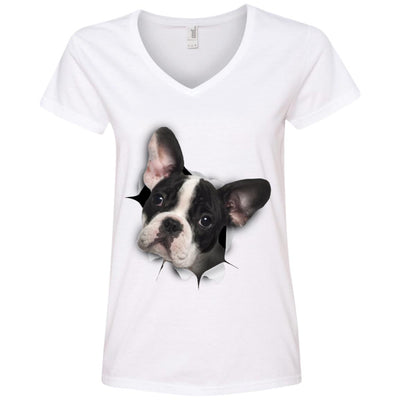 Black & White Frenchie Ladies' V-Neck T-Shirt