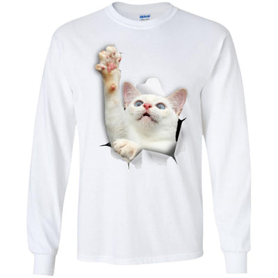 White Cat Reaching Long Sleeve Ultra Cotton T-Shirt