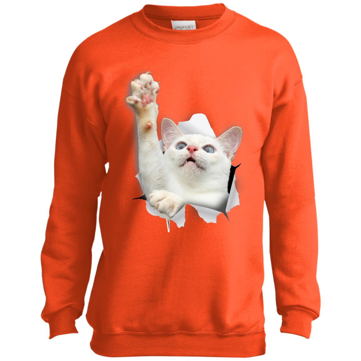 White Cat Reaching Youth Crewneck Sweatshirt