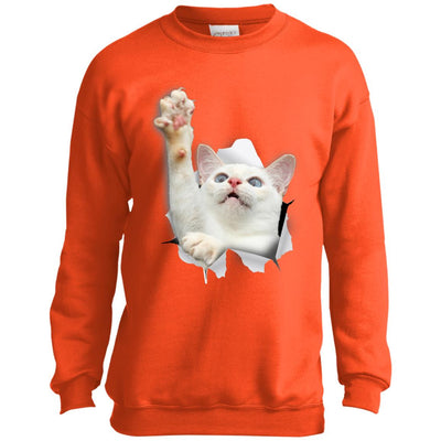 White Cat Reaching Youth Crewneck Sweatshirt