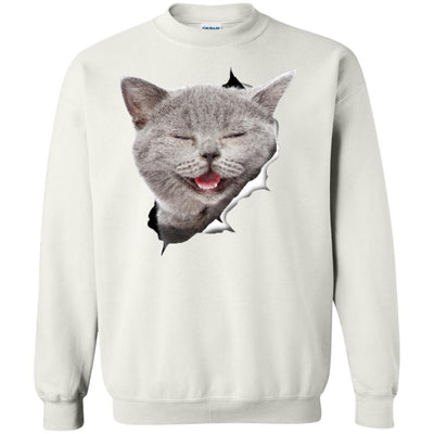 Grey Cat Laughing Crewneck Pullover Sweatshirt