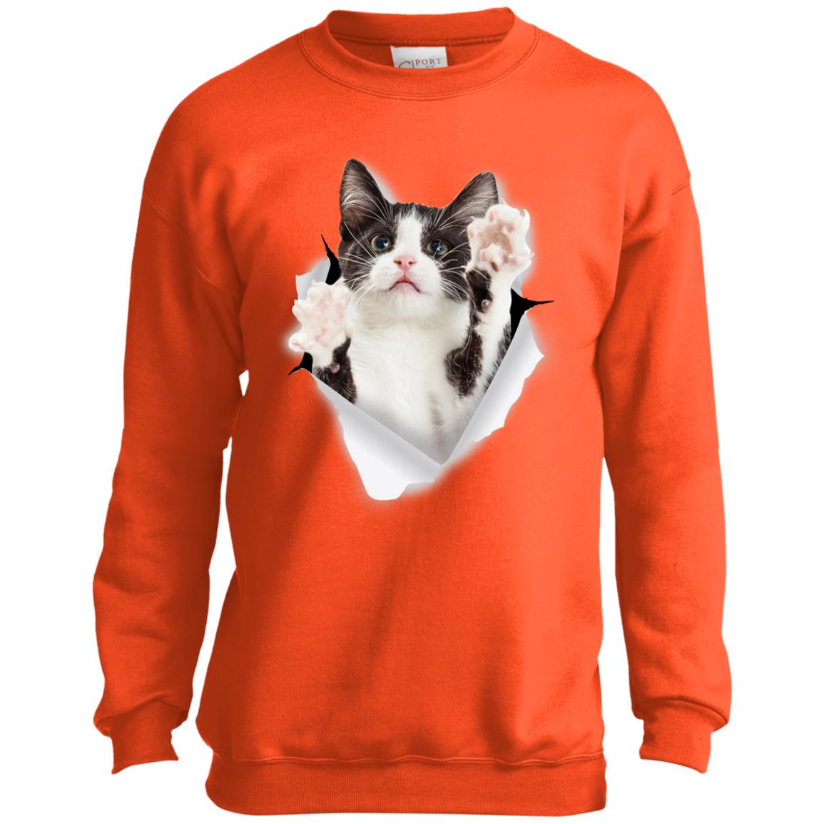 Black & White Reaching Cat Youth Crewneck Sweatshirt