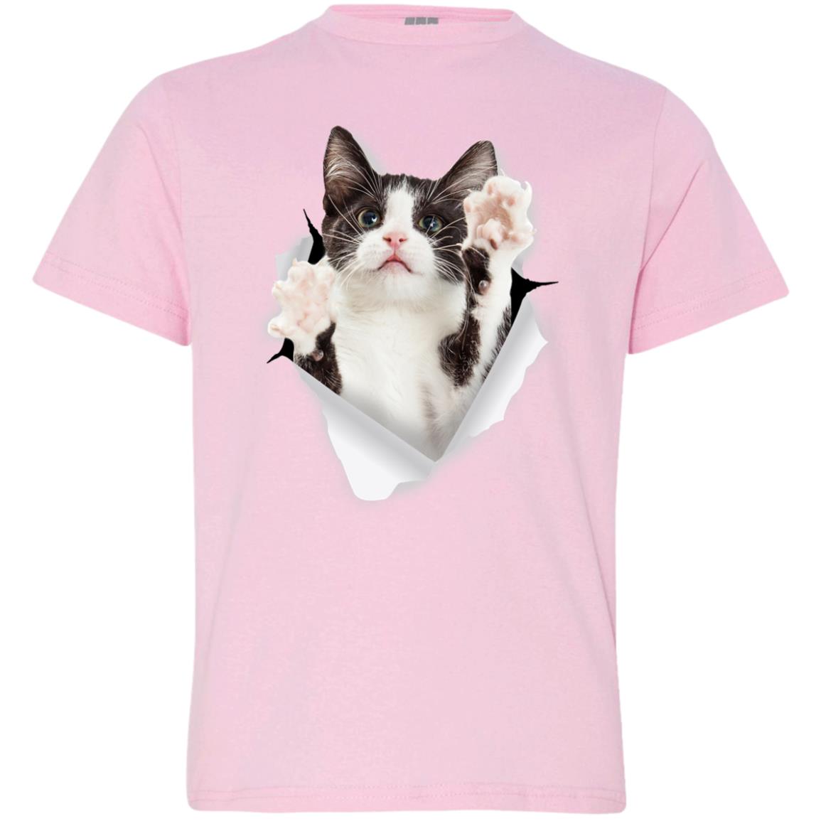 Black & White Reaching Cat Youth Jersey T-Shirt