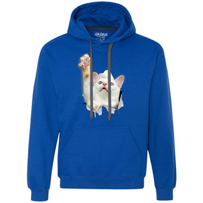 White Cat Reaching Heavyweight Pullover Fleece Hoodie