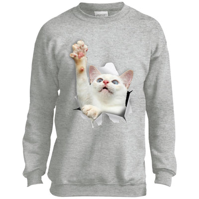 White Cat Reaching Youth Crewneck Sweatshirt