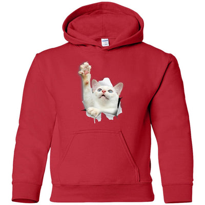 White Cat Reaching Youth Pullover Hoodie