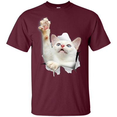 White Cat Reaching Youth Cotton T-Shirt