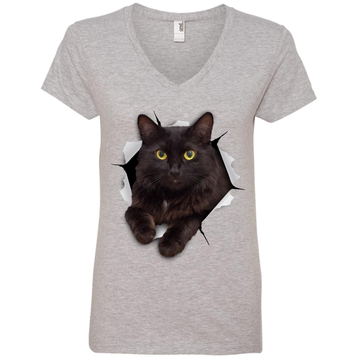 Black Cat Ladies' V-Neck T-Shirt