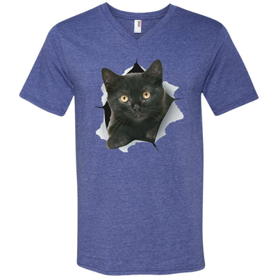 Black Kitten Men's Printed V-Neck T-Shirt